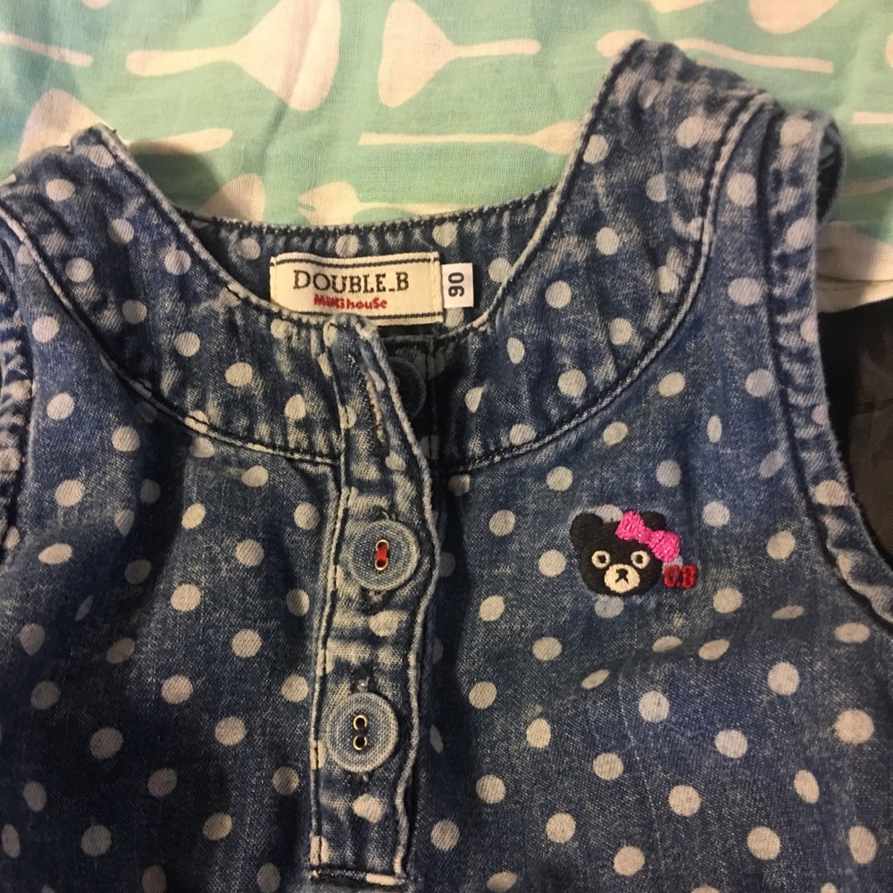 Miki House - Kids Polka Dot Denim Dress - Blue